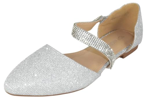 TOP Moda Women Shoes Flats Glitter Pointed Toe Dress Flats with Rhinestone Strap Elegant Slip-On Sparkle Lennon-5