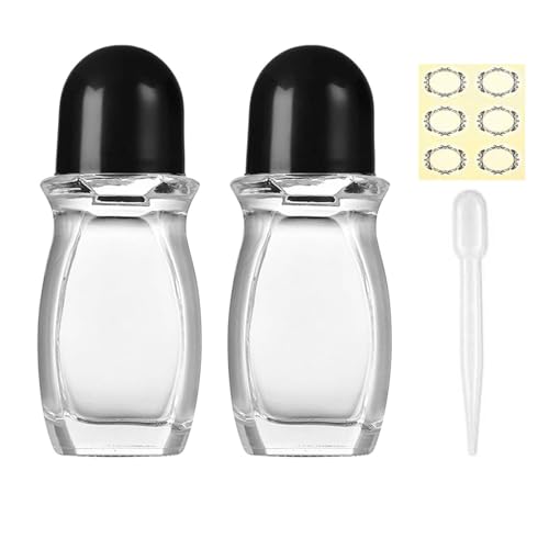 Apstaqeoo 2Pcs 50Ml Empty Glass Roller Bottles For Essential Oils, Deodorant Roll on Bottles Perfume Rollerball Bottle, Refillable Travel Deodorant Container with Dropper/Label for Fragrance Cosmetic