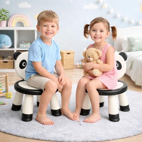 Image of Kids Plastic Chair for Toddlers 1-5 Years | Cute Panda Design Baby Chair | Lightweight Children's Stool with High Backrest | Stable Non-Slip Base | Indoor Outdoor Study, Playroom & Bedroom Seating