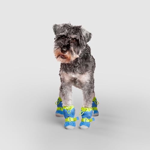 Canada Pooch Dog Boots for Hot Pavement - Dog Boots & Paw Protectors with Anti Slip Rubber - Water Friendly, Breathable Dog Shoes for Hot Days, Great for Dogs Blue-Lime Green - Size 1