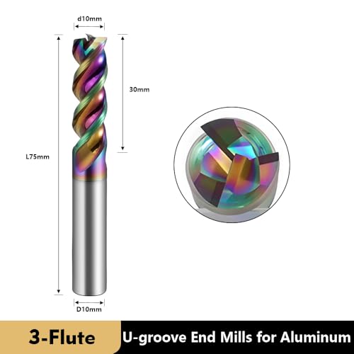 Image of Carbide Colorful U-Groove End Mills-3 Flute DLC Coated for Aluminum.1 Pcs 10x75mm