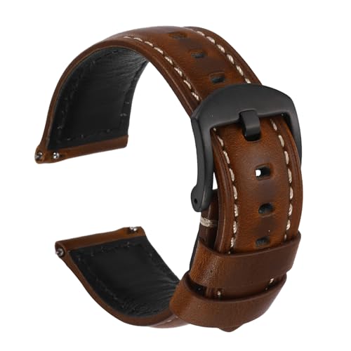 Bracelet de montre 22mm noir en cuir ciré à libération rapide