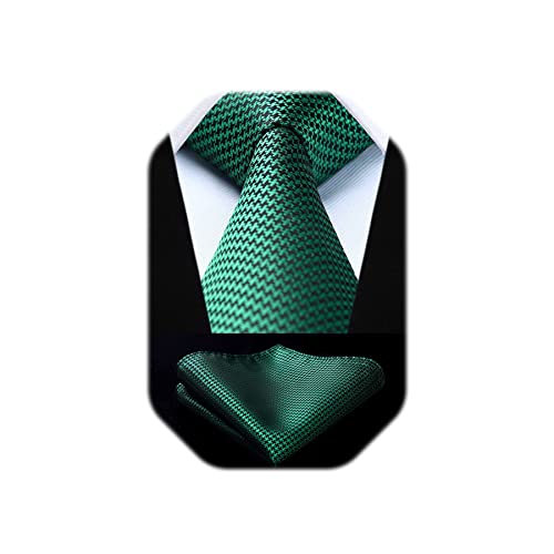 Image of HISDERN Ties for Men Solid Houndstooth Neckties Handkerchief Formal Business Tie & Pocket Square Set Wedding Party