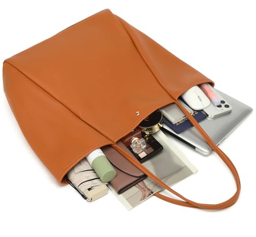 Image of Dreubea Large Leather Tote Bag for Women - Big Work Bag, Spacious Minimalist Handbag, Tote Handbag for Office