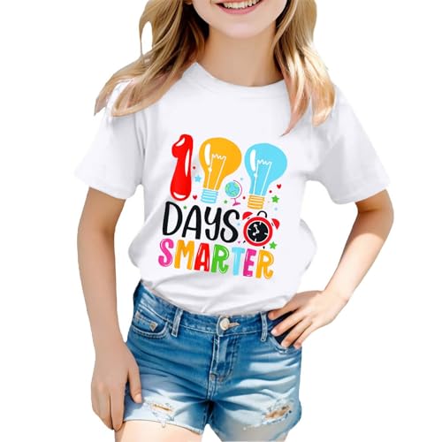Happy 100th Day of School Funny Letter Print Short Sleeve Tees Student School Kids T-Shirts