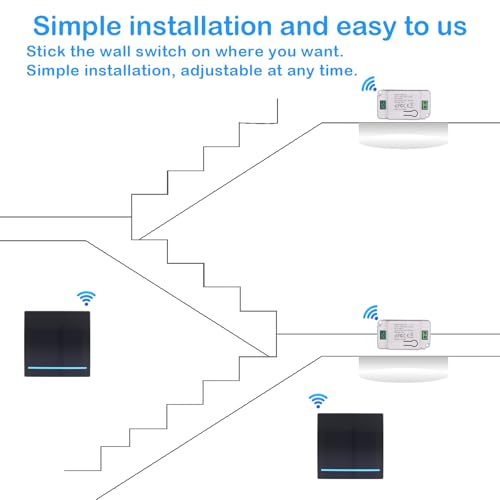 230V Lichtschalter Set, RF 433Mhz Funk Lichtschalter, Funkschalter 230v mit Empfänger Reichweite von 100M, Funk-Sender-Sicherheitsschalter und Empfänger-Controller 10A-2 Black Schalter und 1 Empfänger