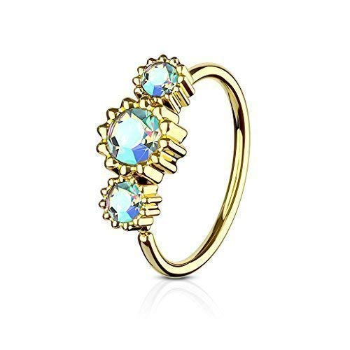 Tapsi´s Coolbodyart® Anello per naso, orecchio, cartilagine, oro con zirconi in Aurora Borealis, trasparente, rosa, acqua, Acciaio inossidabile, Zirconia cubica