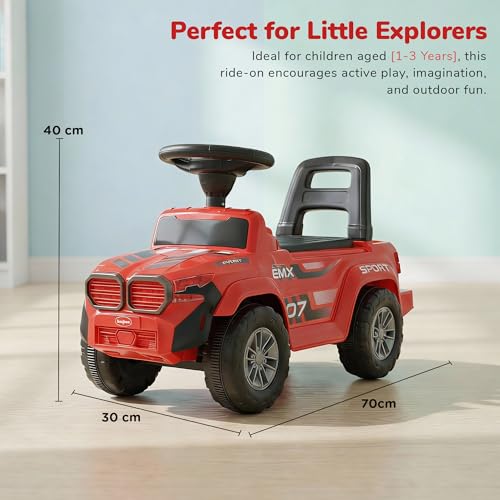 Image of Baybee Nitro Ride on Cars for Kids | Portable Ride on Jeep with High Backrest & Toy Storage | Baby Push Ride ons Toys Car with Music & LED Light | Outdoor Kids Cars for 1 to 3 Years Boy Girl (Red)