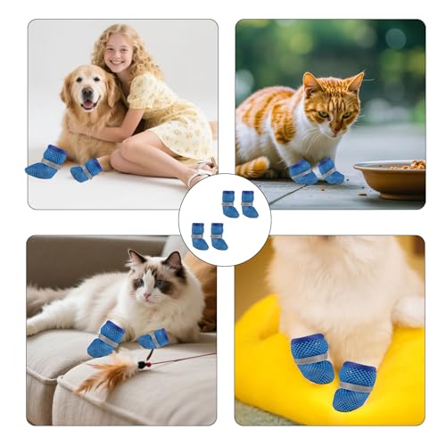 4 Stück Sommer Hundeschuhe,Pfotenschutz Hundeschuhe Outdoor,Mesh Anti-Rutsch Hundesocken,Hunde Schuhe Sommer,Atmungsaktive,Verstellbarem Shoes,Pfotenschutz Hundestiefel für Hundepfoten Schutz