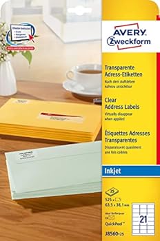 Avery Self Adhesive Address Mailing Labels, Inkjet Printers, 21 per A4 Sheet, 525 Labels, Quickdry (J8560)