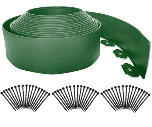 Landscape Edging 33FT,Garden Edging Borders [Extra Tall 4IN High] Flexible Lawn Edging Kit with Total 50pcs Stakes,Mini Plastic Fence Edge Used for Yard,Flowerbeds,Landscaping,Grass,Tree -Green