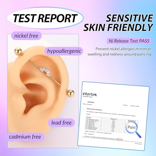 GAGABODY Industrial Bar Industrial Piercing Jewelry 14G Industrial Barbell Surgical Steel for Women Men With CZ/Pyramid/Cross Surface Cartilage Earring Body Piercing Jewelry 1 1/2 Inch 38mm4