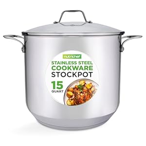 NutriChef Stainless Steel Stock Pot-18/8 Food Grade Heavy Duty Induction-Large, Stew, Simmering, Soup See Through Lid, Dishwasher Safe NCSP16, 15 Quart Pot