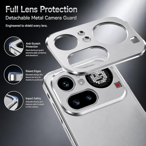 Image of Metal Frame Case for Nothing Phone (4a) Pro with Lens Cover | Aluminum Alloy Shockproof Bumper, Heat Dissipation Design, Anti-Drop Scratch Resistant Slim Gaming Cover - (Silver)