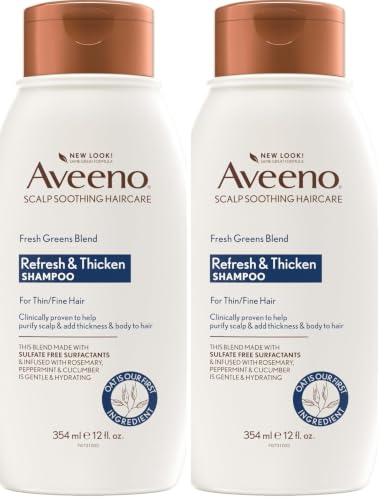 Aveeno, Fresh Greens Blend Sulfate-Free Shampoo with Rosemary, Peppermint & Cucumber to Thicken & Nourish, Clarifying & Volumizing Shampoo for Thin or Fine Hair, Paraben-Free, 12oz (Pack of 2) - image 1