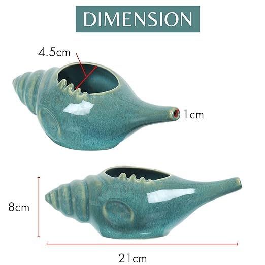Image of Leak Proof Durable Ceramic Neti Pot with Nostril Plugging Support Better Capacity Holds 300 ml Spill Proof with Comfort Grip Lead Free Microwave Dishwasher Safe (Light Green)