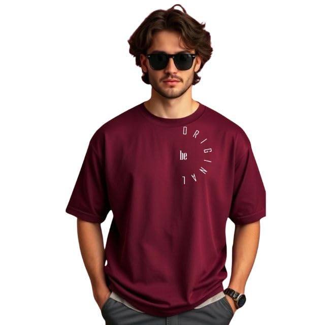 urgear Oversized T-Shirt, Burgundy, Casual Crew Neck, Short Sleeve-picture-33
