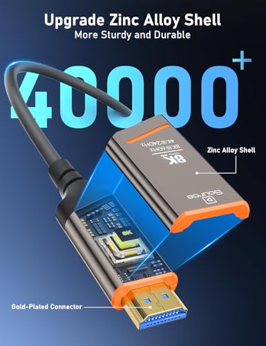 Image of 8K Fiber Optic HDMI 2.1 Cable 75FT - High Speed 48Gbps, 8K@60Hz 4K@240Hz | Supports Dynamic HDR, eARC, HDCP 2.2 /2.3, Gold Plated Connectors & Zinc Alloy Shell, for PS5, Xbox, TV, Laptop & Monitor