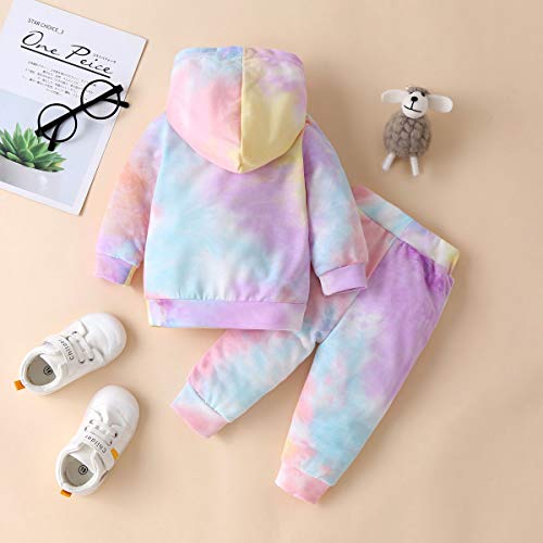 Newborn Infant Baby Girls Sweatshirts Tie Dye Sweatsuit Hoodies Tops Pants 2Pc Tracksuit Fall Winter Clothes Set (Pink-B, 18-24 Months) #TOP6