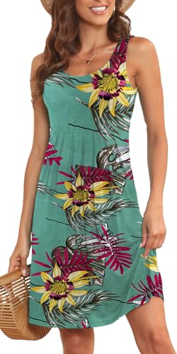 Image of Akihoo Women Summer Casual Sleeveless Midi Plain Pleated Tank Vest Dresses
