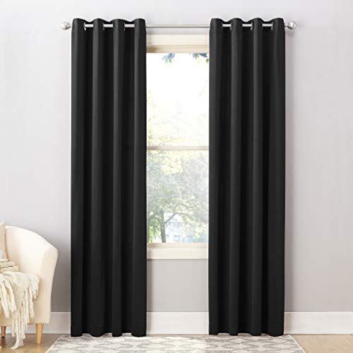 Sun Zero Barrow Energy Efficient Grommet Curtain Panel Pair, 54" x 54", Black, W 54" x L 54" (2 Panels)