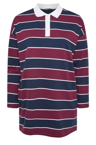 Image of Yours Curve Red Stripe Rugby Collar Sweatshirt - Women's - Plus Size Curve