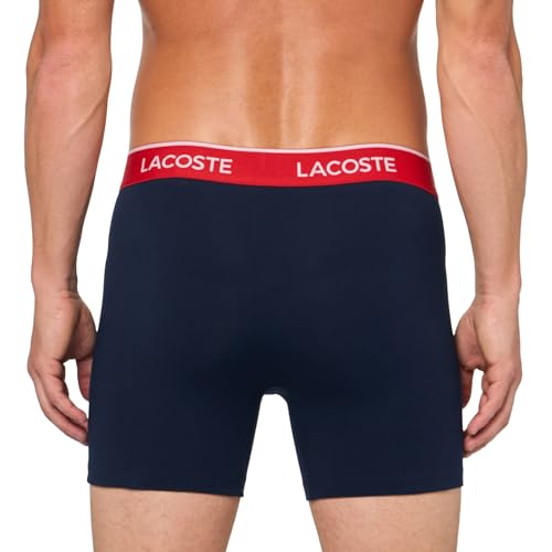 Lacoste Men's Cotton Stretch Essentials Boxer Briefs, 3-Pack, Navy Blue/Orange/Red, Large3