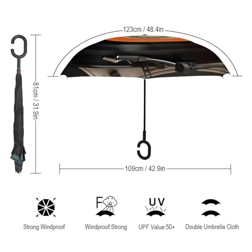 Parapluie inversé vintage vinyle coupe-vent et anti-UV compact pour sac à dos