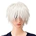 SWACC Unisex Fashion Spiky Layered Short Anime Cosplay Wig for Men and Women (White)