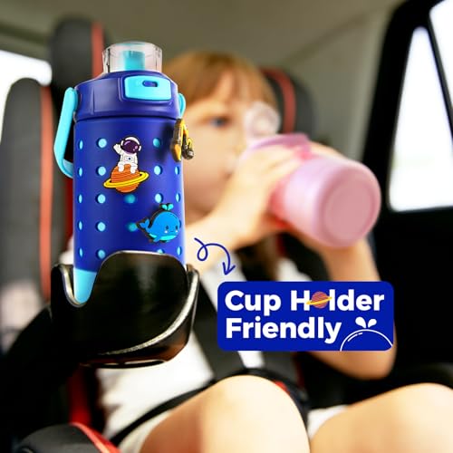 Kids Water Bottle for School 12 oz,Kids Vacuum Insulated Stainless Steel Water Bottles,Toddler Boy Water Bottle for School with Leak Proof Locking Lid(Jelly Pink)