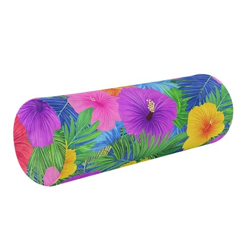 miaozhen Hawaiian Style Tropical Flowers Palm Leaves Bright Neon Colors Lumbar Roll Support Pillow Pillow for Knee Support almohada Cervical para dormir 5.5''x17''