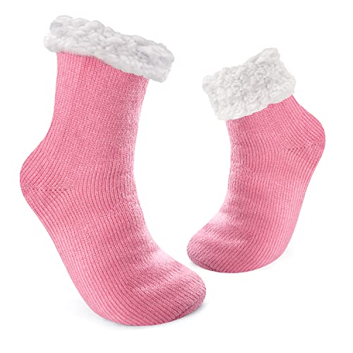 JOMIX Calze Antiscivolo Donna Felpate Lunghe Imbottite Calzettoni Invernali Calzini Termici Pile Calde Calze Termiche Donna da Casa MD7424 (Rosa, 36-42)