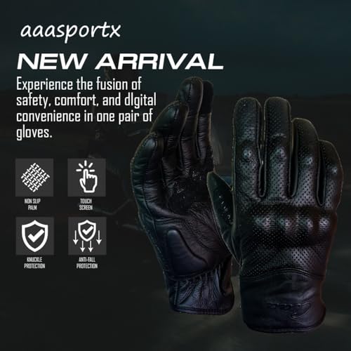 aaasportx Luvas de motocicleta masculinas de couro com função de tela sensível ao toque – Protetores