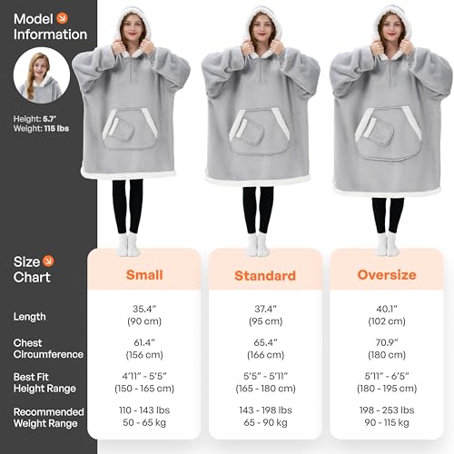 Giggling Getup Wearable Blanket Hoodie for Women Men Gifts for Women Mom Wife Sherpa Fleece Hooded Blanket Sweatshirt Warm Cozy Sherpa Wearable Throw with Pocket & Sleeves for Adult Oversize Gray