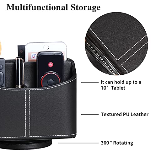 Yapishi Leather Remote Control Holder, 360 Degree Spinning Desk Tv Remote Caddy/Box,Bedside Table Organizer For Controller, Media, Mail, Calculator, Mobile Phone And Pen Storage #TOP1