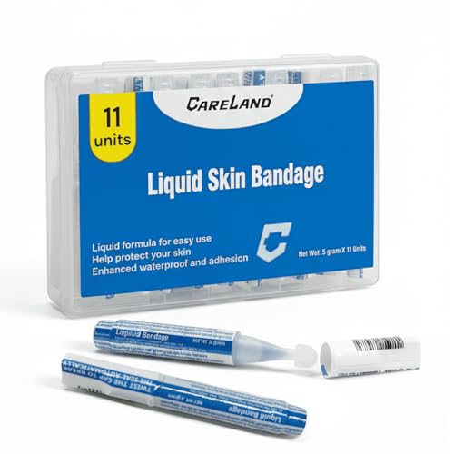 Careland Liquid Bandage for Skin Waterproof Liquid Skin Glue for Wound Closure Blisters Hangnails & Paper Cuts. Easy-Snap First Aid Sealant in Portable Hard Case (11 Count)
