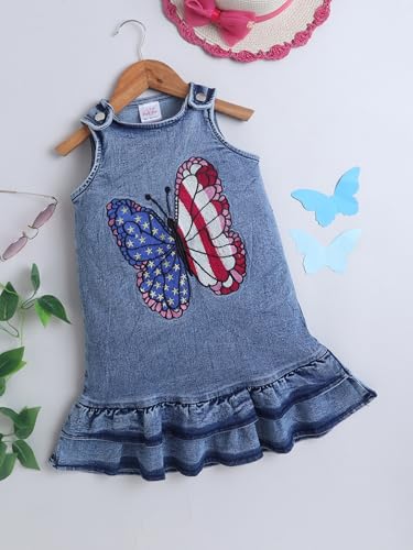 Image of Dresses for Kids Girls, Stylish Knee Length Once Piece Denim Frocks for Girls, Casual Dress for Summer & Birthday Family Gathering & Special Occasion