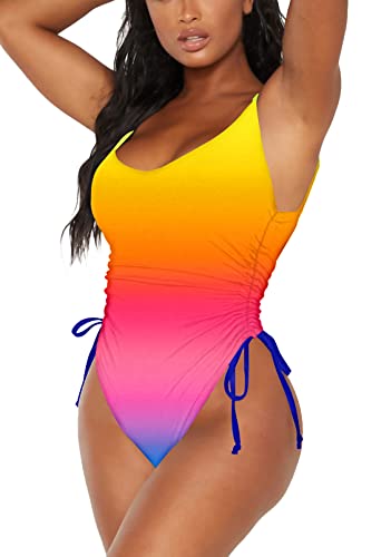 Image of Viottiset Women's Ruched High Cut One Piece Swimsuit Tummy Control Bathing Suit Monokini