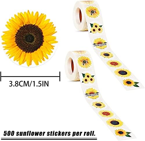 Wancala Sunflower Stickers with 8 Patterns - 500 Pcs 3.8cm Personalised Sunflower Labels Decals for Christmas, Thanks Giving, Greeting Cards, Scrapbooking, Envelopes Present Sealing and Decor (A-41)
