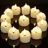 Punasi 12pcs Battery Operated Tea Lights with Timer and Realistic Black Wick, Flickering Flameless E