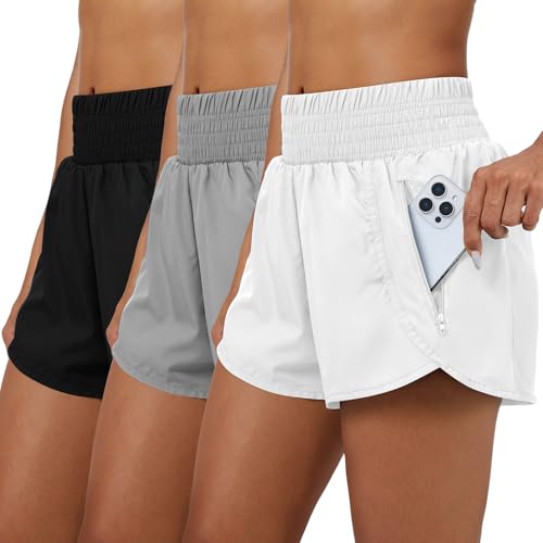 Coume 3 Pack Women's 2 in 1 Running Shorts with Zipper Pockets 2.5