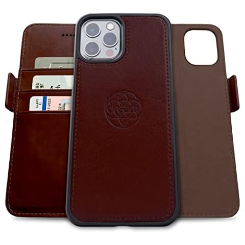 Dreem Fibonacci 2-in-1 Wallet-Case for Apple iPhone 12 Pro Max - Luxury Vegan Leather, Magnetic Detachable Shockproof Phone Case, RFID Card Protection, 2-Way Flip Stand - Coffee Cover