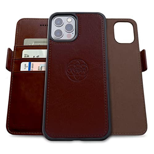 Image of dreem Fibonacci 2-in-1 Wallet Case for Apple iPhone 12 Pro Max - Luxury Vegan Leather, Magnetic Detachable Shockproof Phone Case, RFID Card Protection, 2-Way Flip Stand - Coffee
