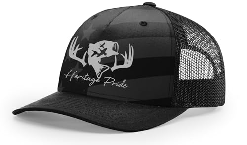 Image of Heritage Pride Deer Hunting Fishing Duck Hunt Mens Embroidered Mesh Back Trucker Hat