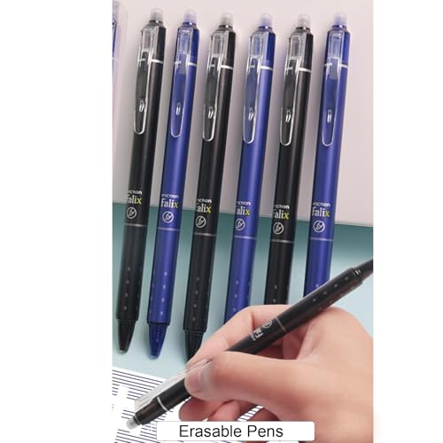 Bolígrafos de gel borrables 0.5mm 6 piezas negro y azul miniatura 2
