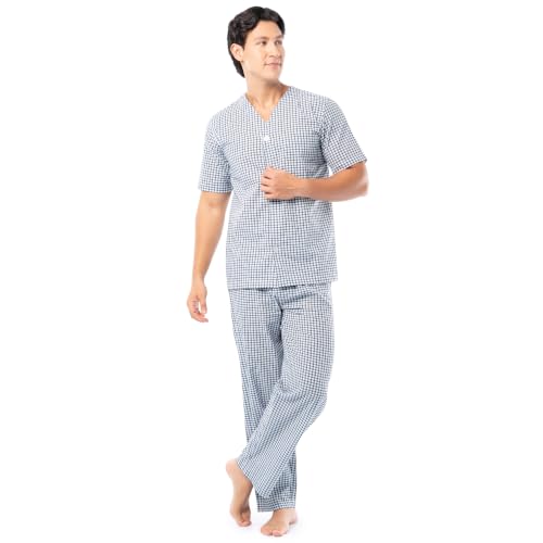 Image of Fruit of the Loom Men's Broadcloth Short Sleeve Top and Long Pants Pajama Set