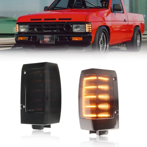 MOTRUM Front Parking Corner Side Marker Light Compatible with Nissan D21 1990-1994, [DOT] Amber Turn Signal Marker Light, Replace OEM #B611001G02, B611501G02, 2 PCS, Smoked Lens