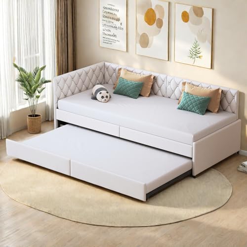 Dormely Canapé lit Convertible 90x200, Cadre de canape lit 2 Places avec Gigogne, Canapé Lit Extensible avec sommier à Lattes,Clic Clac pour Salon, Beige...