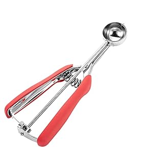 Saebye Eisportionierer, Eisportionierer Edelstahl, Eislöffel Portionierer mit Auslöser, für Eiscreme, Plätzchen, Kuchen Teig, Melone, Kartoffelpüree (Rot, 30mm)