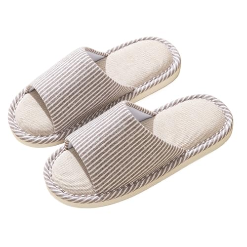 Linen Cotton Slippers for Women - Quick Dry Open Toe Slides, Soft Breathable Non-Slip for Bedroom Shower, Cozy Holiday Indoor Gifts for Couples & Parents